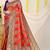 Red & orange patola silk blend saree with royal blue  zari border