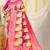 Yellow & purple patola silk blend saree with rani pink zari border