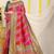 Rani pink & red patola silk blend saree with dark green zari border