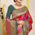 Rani pink & red patola silk blend saree with dark green zari border