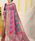 Multicolor patola silk blend saree with purple zari border