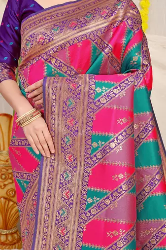 Multicolor patola silk blend saree with purple zari border
