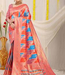 Multicolor patola silk blend saree with light pink zari border