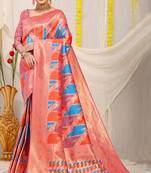 Multicolor patola silk blend saree with light pink zari border