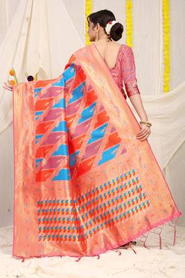 Multicolor patola silk blend saree with light pink zari border 2