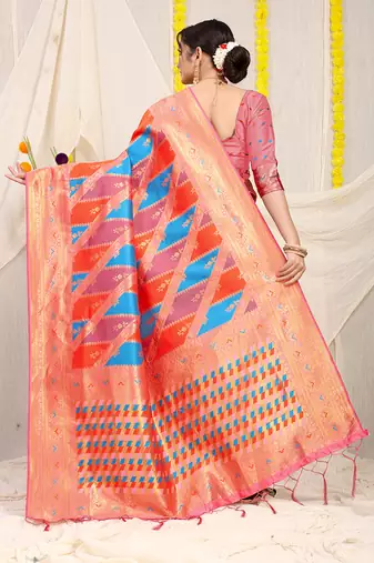 Multicolor patola silk blend saree with light pink zari border