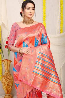 Multicolor patola silk blend saree with light pink zari border 3