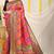 Rani pink and orange patola silk blend saree with black zari border