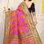 Rani pink and orange patola silk blend saree with black zari border