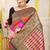 Rani pink and orange patola silk blend saree with black zari border