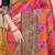 Rani pink and orange patola silk blend saree with black zari border