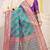 Aqua blue and teal green patola silk blend saree with purple zari border