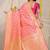 Rani pink woven banarasi silk blend saree with blouse piece