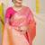 Rani pink woven banarasi silk blend saree with blouse piece