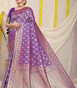 Purple woven banarasi silk blend saree with blouse piece
