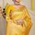 Yellow woven banarasi silk blend saree with blouse piece