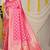 Rani pink woven banarasi silk blend saree with blouse piece