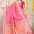 Rani pink woven banarasi silk blend saree with blouse piece