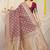 Wine woven banarasi silk blend saree with blouse piece
