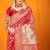 Red banarasi silk blend saree with all-over floral jaal