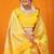 Mustard yellow banarasi silk blend saree with all-over floral jaal