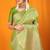 Parrot green banarasi silk blend saree with all-over floral jaal