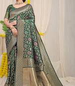 Dark green banarasi silk blend saree with all-over floral jaal