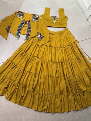 mustard Gamthi Mirror Work & Kodi Lace Chaniya Choli 6