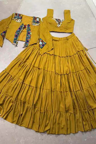 mustard Gamthi Mirror Work & Kodi Lace Chaniya Choli