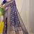 Navy blue banarasi silk blend saree with all-over floral jaal
