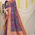 Navy blue patola silk blend zari woven saree with blouse piece