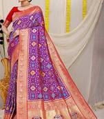 Purple patola silk blend zari woven saree with blouse piece