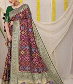 Maroon patola silk blend zari woven saree with blouse piece