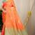 Orange kanjivaram silk blend zari woven saree with turquoise zari border