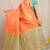 Orange kanjivaram silk blend zari woven saree with turquoise zari border