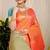 Orange kanjivaram silk blend zari woven saree with turquoise zari border