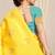 Yellow kanjivaram silk blend zari woven saree with turquoise zari border