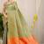 Olive green kanjivaram silk blend zari woven saree with orange zari border