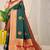 Bottle green silk blend kanjivaram saree with red zari border