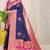 Navy blue silk blend kanjivaram saree with magenta zari border