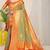 Light olive green silk blend kanjivaram saree with orange zari border