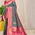 Teal silk blend kanjivaram saree with rani pink zari border
