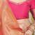 Parrot green silk blend kanjivaram saree with rani pink zari border