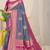 Slate grey silk blend kanjivaram saree with magenta pink zari border