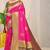Rani pink silk blend kanjivaram saree with olive green zari border
