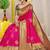 Rani pink silk blend kanjivaram saree with olive green zari border