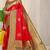 Red silk blend kanjivaram saree with olive green zari border