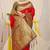 Red silk blend kanjivaram saree with olive green zari border