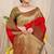 Red silk blend kanjivaram saree with olive green zari border