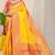 Yellow silk blend kanjivaram saree with peach zari border